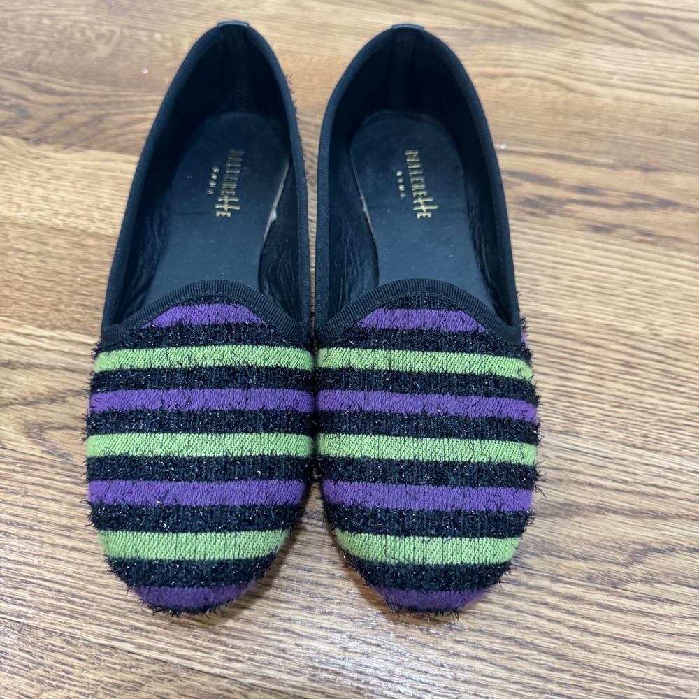 Ballerette Roma Striped Flats Loafers Slip On Shoes‎ Purple Green Size 39/ US 9